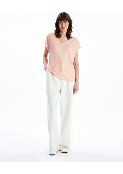 Yeni Sezon V Yaka Parlak Görünümlü Kadın Tişört fiyatları