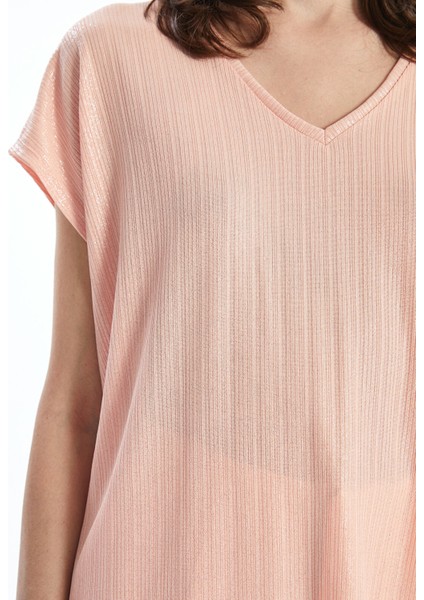 Yeni Sezon V Yaka Parlak Görünümlü Kadın Tişört modelleri