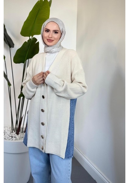 Ritim Yan Arka Kotlu Hırka Krem