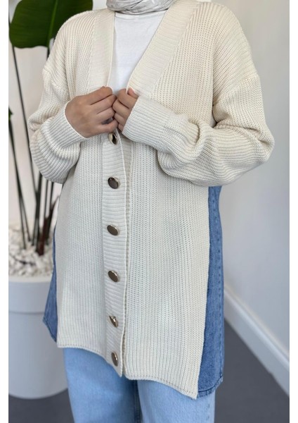 Ritim Yan Arka Kotlu Hırka Krem modelleri