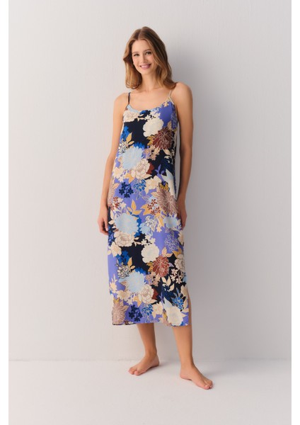 Flowery Night Uzun Gecelik