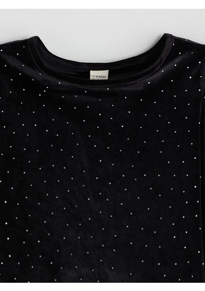 Bisiklet Yaka Taşlı Kadife Kız Çocuk Tişört (W5) fiyatları