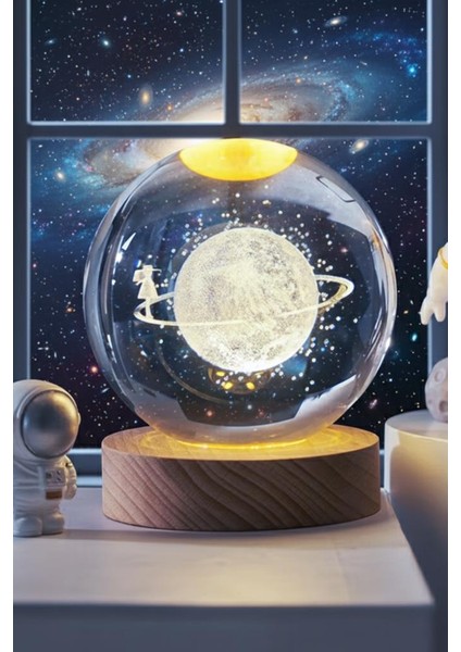 Ahşap Tabanlı Satürn Kız Figürlü LED Işıklı Küre fırsatları