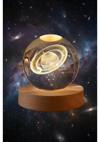 Ahşap Tabanlı Satürn Figürlü LED Işıklı Küre fırsatları