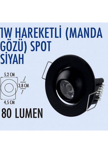 1W Hareketli Manda Gözü Siyah Kasa Spot 6500K