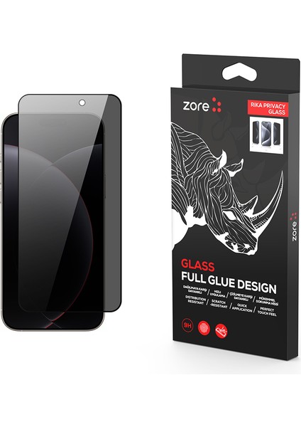 Apple iPhone 17 Pro Max Zore Rika Premium Privacy Temperli Cam Ekran Koruyucu