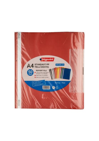 Telli Dosya, 10 Adet, 50'li Paket, Standart, A4, Kırmızı modelleri