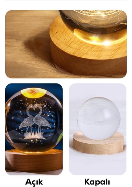 Ahşap Tabanlı Aşık Kuğular Figürlü LED Işıklı Küre indirimleri