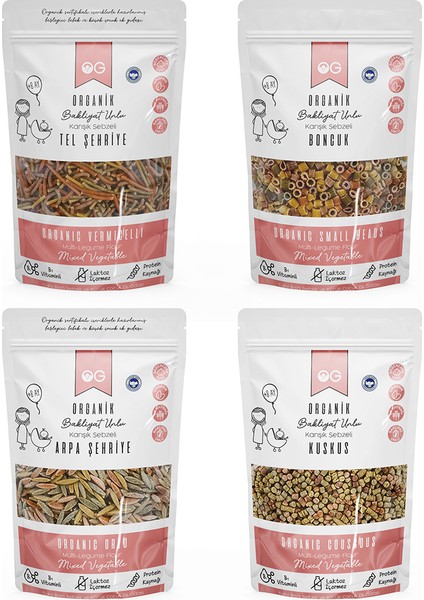 4'lü Organik Bakliyat Unlu Makarna Seti +8 Ay