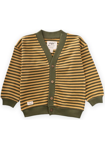 Çizgili Triko Hırka 0-4 Yaş Hardal Haki