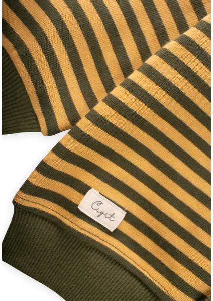 Çizgili Triko Hırka 0-4 Yaş Hardal Haki modelleri