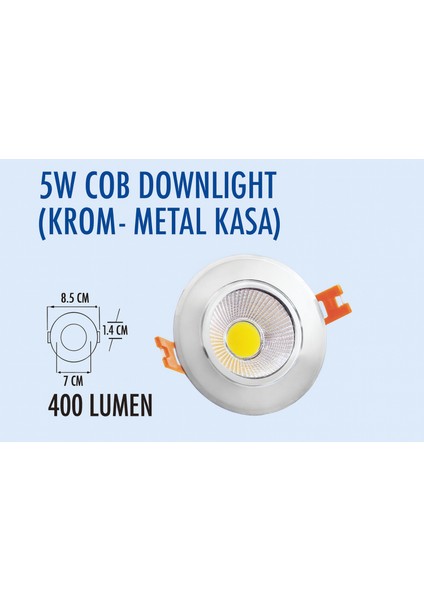 5W Metal, Krom Kasa Cob Downlıght 4000K