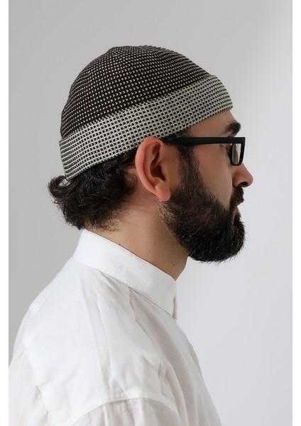 Erkek Kışlık Orlon Katlamalı Namaz Takkesi – Nokta Desenli - Kahverengi modelleri