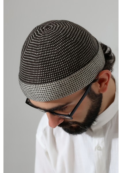 Erkek Kışlık Orlon Katlamalı Namaz Takkesi – Nokta Desenli - Kahverengi fırsatları