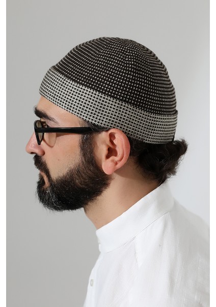Erkek Kışlık Orlon Katlamalı Namaz Takkesi – Nokta Desenli - Kahverengi indirimleri