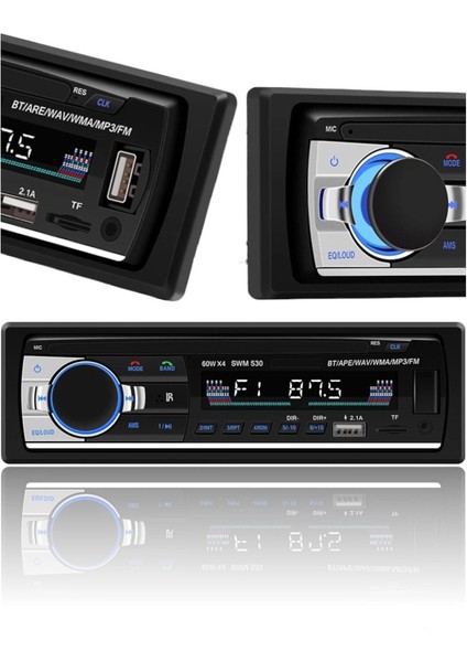 Multifunction 520S 4X55W Bt 2xRca 2xusb 7renk Radyo Ambians Aydınlatmalı Oto Teyp
