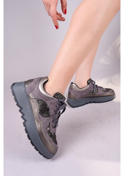 Lily Süet Cilt Garnili Sneakers Platin