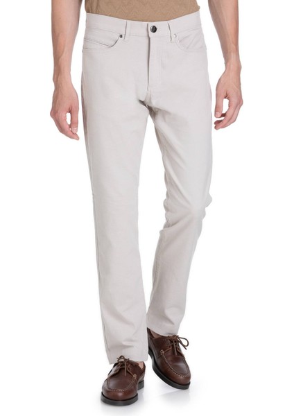 Bej Regular Fit Pamuklu 5 Cep Kanvas Pantolon
