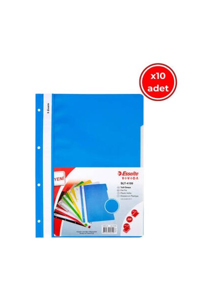 Telli Dosya, 10 Adet, 50'li Paket, A4, 4 Delikli, Mavi