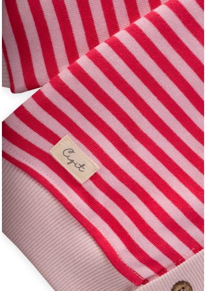 Çizgili Triko Hırka 0-4 Yaş Pudra Mercan modelleri