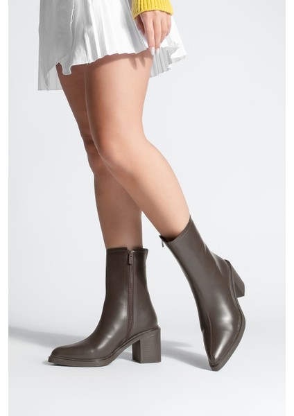 Kadın Yandan Fermuarlı Dikiş Detaylı Günlük Topuklu Bot Lakos Kahve fırsatları