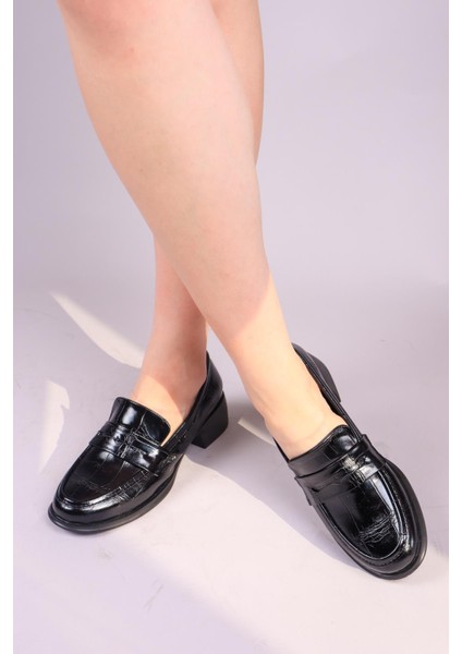 Melrose Kroko Desenli Loafer Siyah modelleri