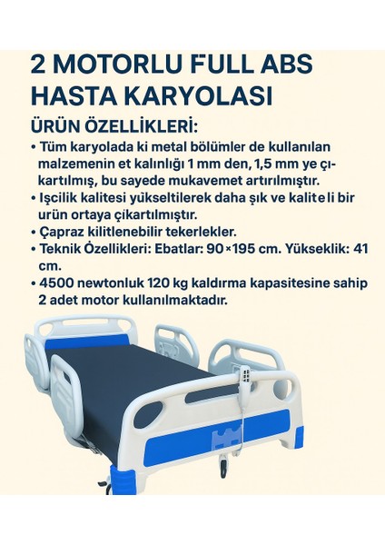 2 Motorlu Full Abs Hasta Karyolası
