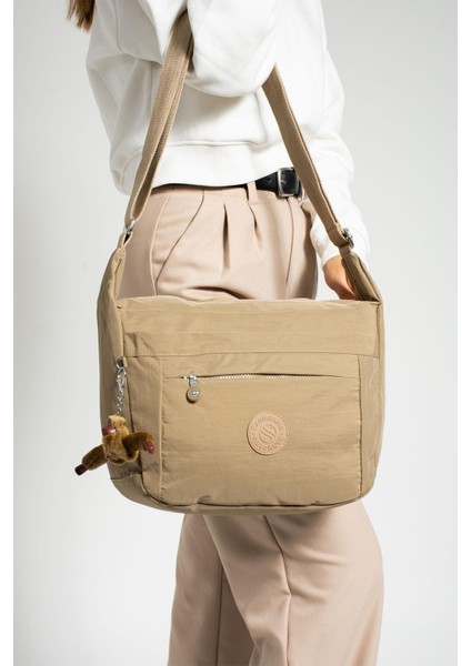 Kadın Suya Dayanıklı Kumaş Çok Gözlü Çapraz Askılı Okul Seyahat ve Omuz Çantası Kum