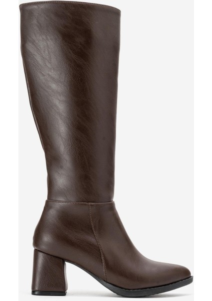 Sade Sivri Burunlu Topuklu Kadın Çizme KAHVE CİLT fiyatları