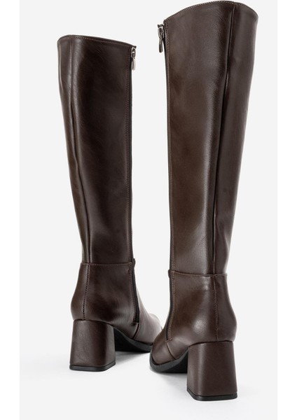 Sade Sivri Burunlu Topuklu Kadın Çizme KAHVE CİLT fırsatları