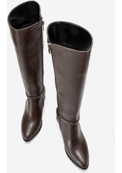 Sade Sivri Burunlu Topuklu Kadın Çizme KAHVE CİLT indirimleri