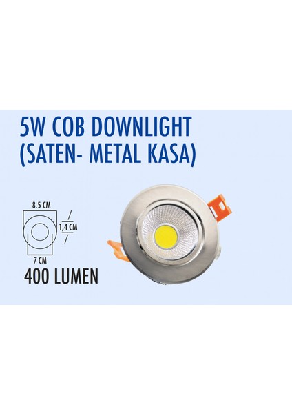 5W Metal, Saten Kasa Cob Downlıght 3000K