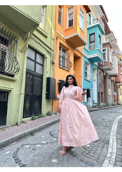 Tesettür Somon Papatya Kloş Poplin Elbise fiyatları