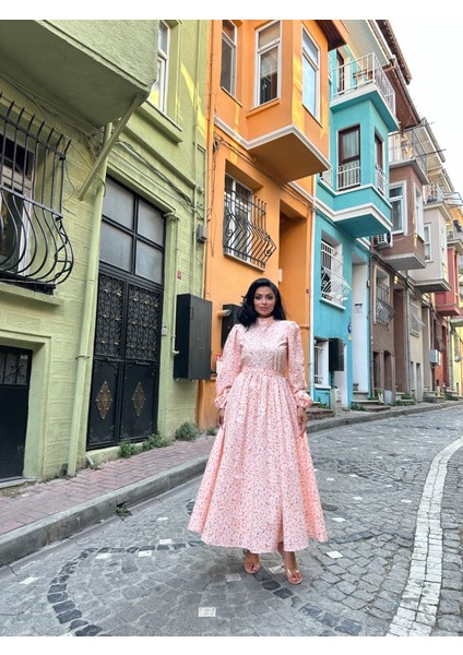 Tesettür Somon Papatya Kloş Poplin Elbise modelleri