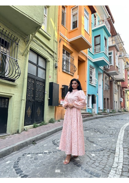 Tesettür Somon Papatya Kloş Poplin Elbise fırsatları