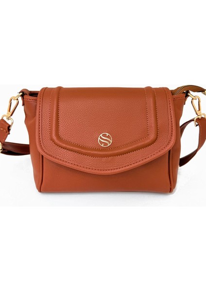 Çapraz Askılı Fermuar Detaylı Kadın Çantası Taba