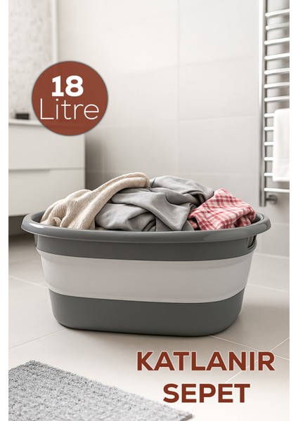 L-00959-2 Akordiyon Katlanır Sepet Katlanabilir Çamaşır Sepeti Orta Boy Katlanır Çamaşır Sepeti 18LT
