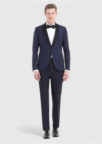 Saks Düz Fashion Slim Fit Kelebek Yaka Dokuma Smokin Takım Elbise