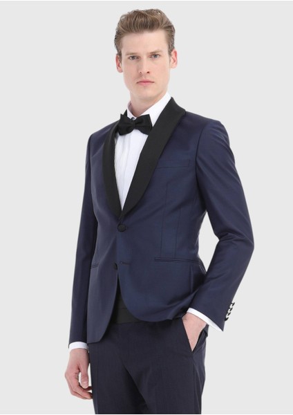 Saks Düz Fashion Slim Fit Kelebek Yaka Dokuma Smokin Takım Elbise