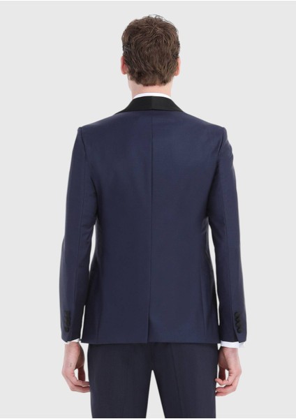 Saks Düz Fashion Slim Fit Kelebek Yaka Dokuma Smokin Takım Elbise