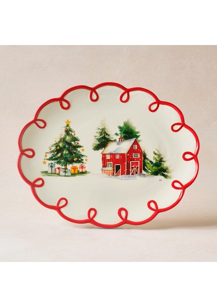 New Year Yılbaşı Cottage Kayık Tabak 30,5 cm