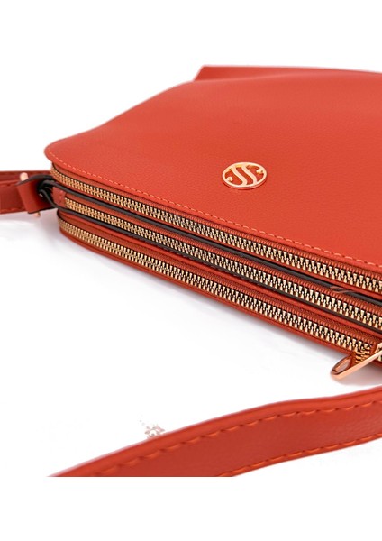 Kadın Suni Deri Ayarlanabilir Çapraz Askılı 4 Bölmeli ve Metal Fermuarlı Omuz Çantası Taba modelleri