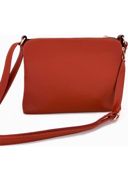 Kadın Suni Deri Ayarlanabilir Çapraz Askılı 4 Bölmeli ve Metal Fermuarlı Omuz Çantası Taba indirimleri