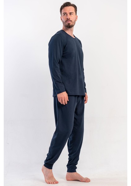 Erkek Lacivert Uzun Kollu Bisiklet Yaka Penye Pijama Takımı C7T5N0405 fiyatları