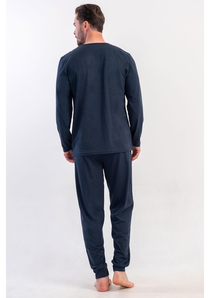 Erkek Lacivert Uzun Kollu Bisiklet Yaka Penye Pijama Takımı C7T5N0405 fırsatları