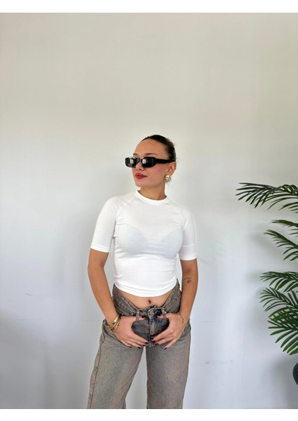 Kadın Bisiklet Yaka Kısa Kollu Body Ekru fırsatları
