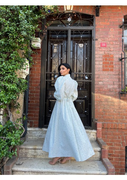 Tesettür Su Yeşili Papatya Kloş Poplin Elbise fiyatları