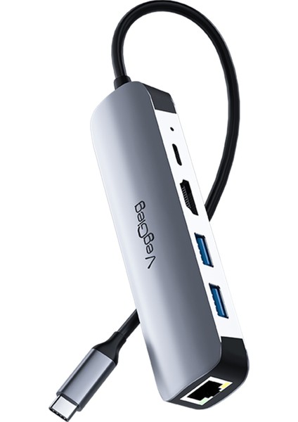 Type-C PD100W 5 Portlu 4K 30Hz HDMI 100MBPS Ethernet USB 2.0 + USB 3.0 Çoklayıcı Hub