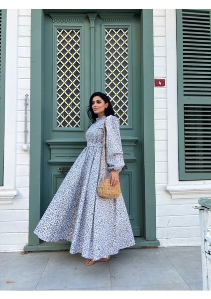 Tesettür Gri Papatya Kloş Poplin Elbise fiyatları