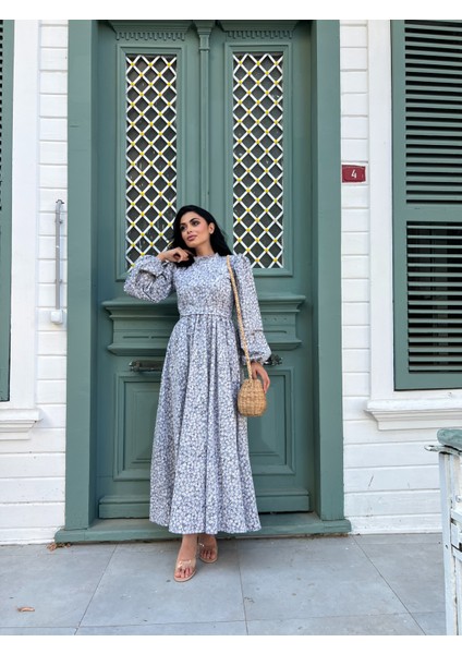 Tesettür Gri Papatya Kloş Poplin Elbise fırsatları